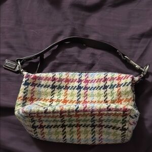 Coach Multicolor Plaid Shoulder Bag with Black Strap